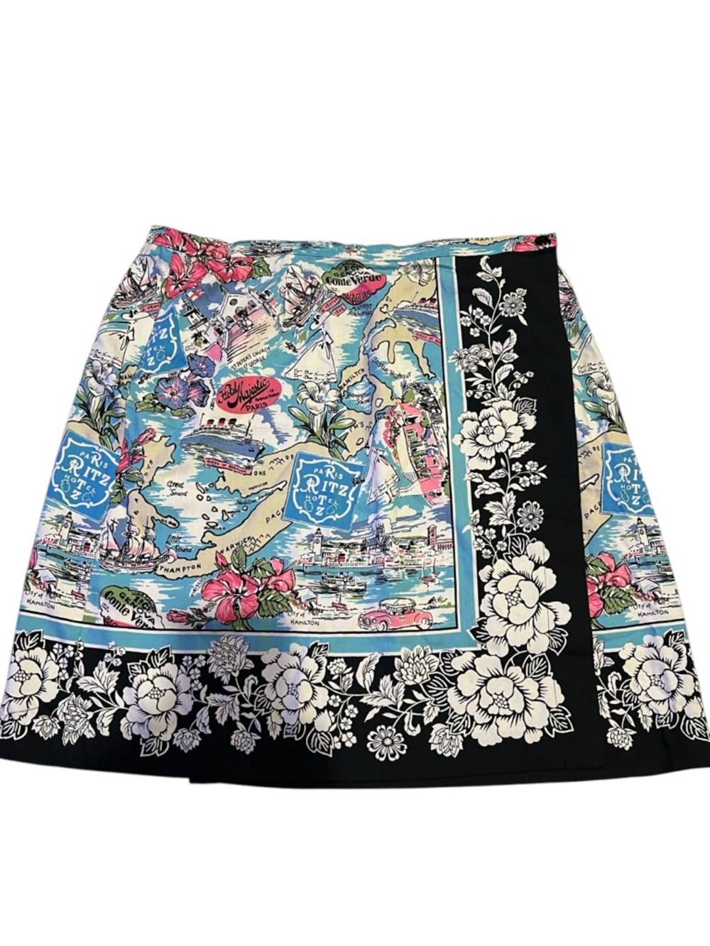Van Heusen wrap skirt featuring a tropical Parisian postcard and floral print XL
